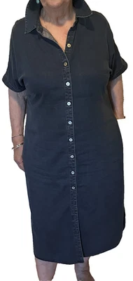 Soft Surroundings Je Veux Midi Hemdblusenkleid Tencel jeansblau Gr. PL Taschen - Bild 1 von 4