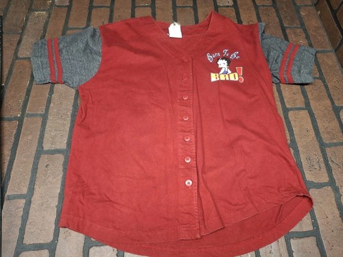 2001 Betty Boop Born To Be Bad Motorcycle Baseball Jersey Button Up Shirt Y2K