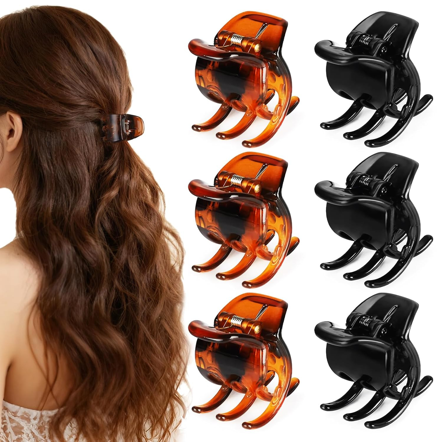 6 Piece Hair Claw Clips for Women - 1.38 Inch Small Claw Clips for Thin and Thic