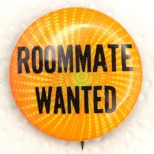 Vintage 1960s Roommate Wanted Orange Celluloid Pinback Button