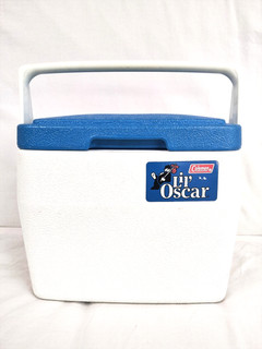 1984 Coleman Lil Oscar Mini Cooler White Blue Cup Holder Lid 5272