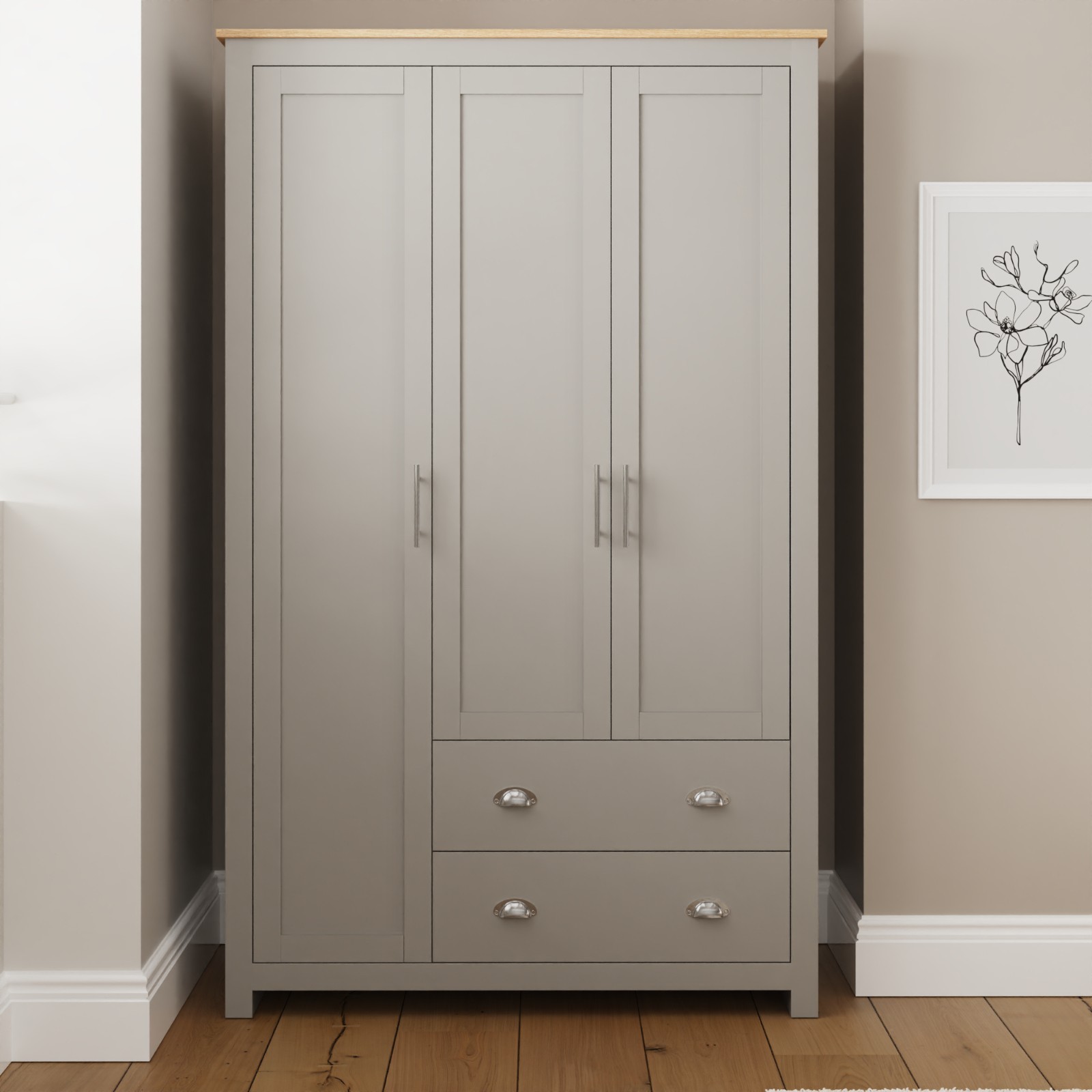 Gfw Lancaster 3 Door 2 Drawer Grey Wardrobe - Image 2