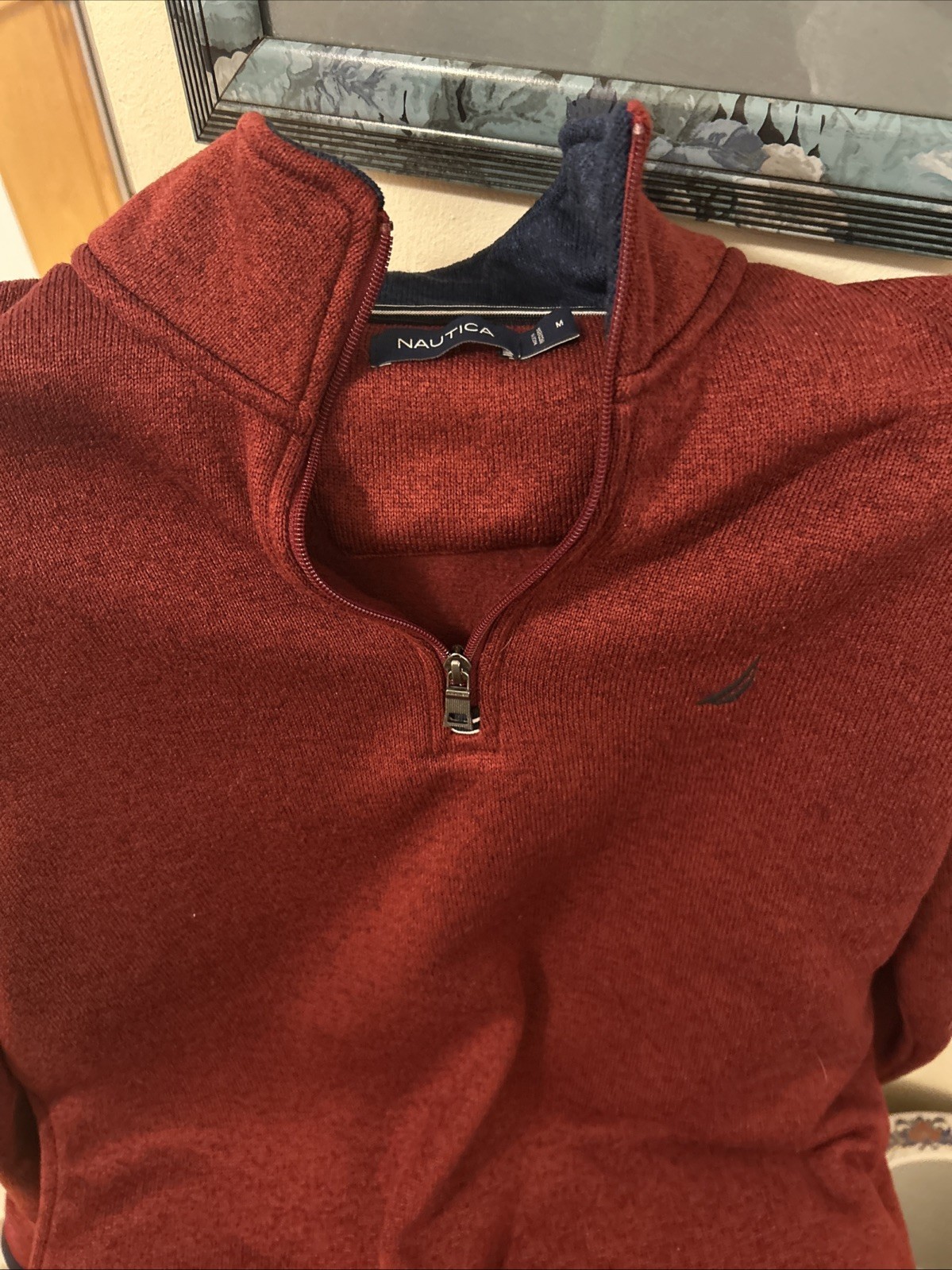 Nautica Men's MEDIUM  Red Sweater Pullover Top  1/4 Zip 25$…110$ New