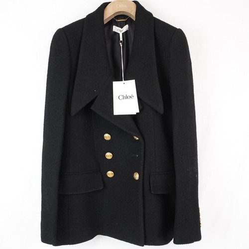 Chloé Wool Blend Blazer Jacket In Black With Gold Buttons - Women's Size EU 38