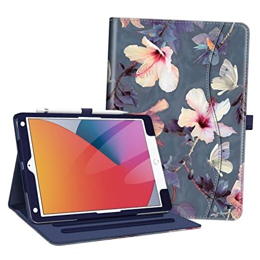 Durable iPad 9th 8th 7th Gen Case with Blooming Hibiscus Design