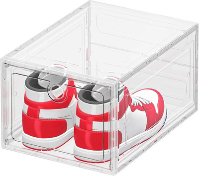 Shoe Organizer with Magnetic Door - Clear Foldable Space-Saving Rack, White