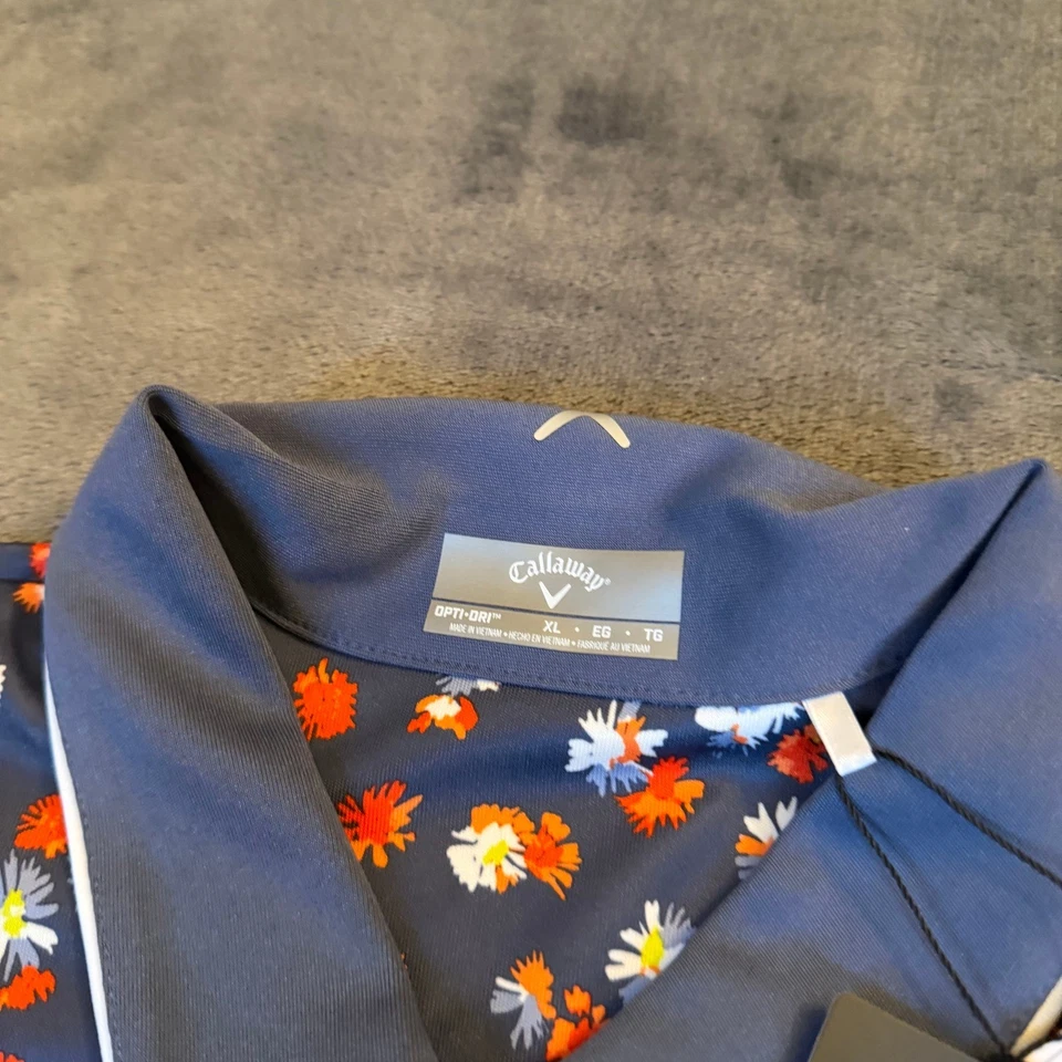 Callaway Golf Polo Shirt Blue Floral Print Short Sleeve Opti-Dri Womens XL NWT - Image 3 of 4