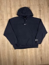 Vintage 90s Nike Center Swoosh Hoodie Men  s M Navy Embroidered Faded Made In USA
