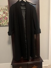 VTG Donnybrook Black Long Wool Blend Coat 4P Petite Open Front Classic lined