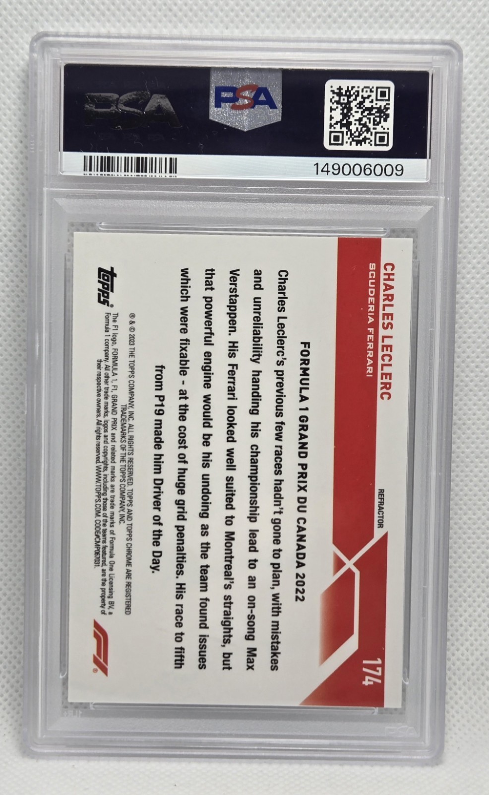 2023 Topps Chrome F1 Charles Leclerc #174 Refractor PSA 8 view 2