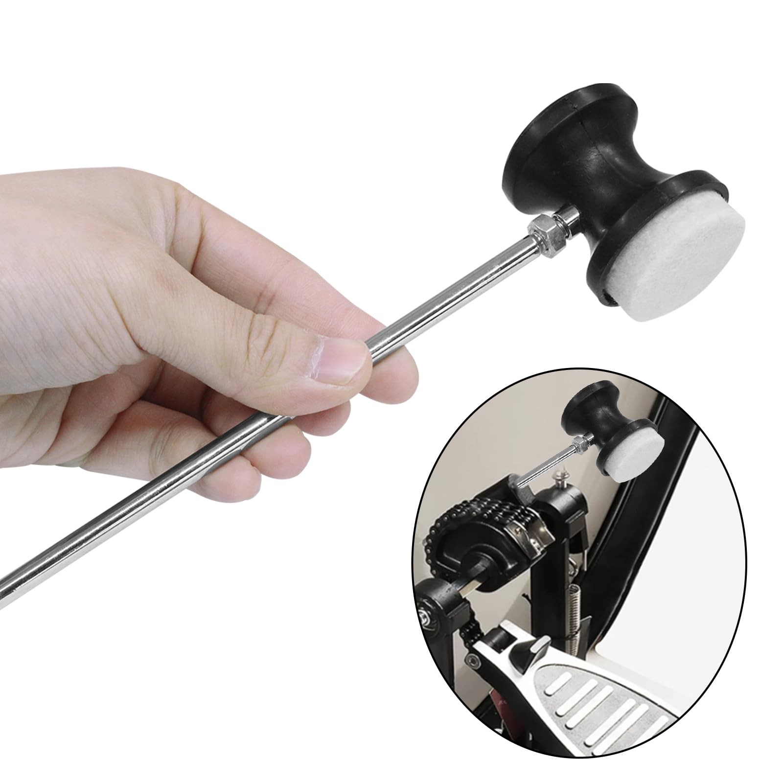 2PCS Black Dual Sided Double Kick Bass Drum Pedal Beater Mallet with Steel Shaft