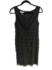 London Times Women’s Dress 6 Black Rayon Poly Sheath Sleeveless Back Zip Lined