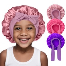 3 Pcs Kids Silk Bonnet for Sleeping-Baby Kids Satin Hair Bonnet for Curly Hai...