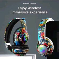 Casque Bluetooth Noir Sans Fil Graffiti Pliable Avec Réduction De Bruit