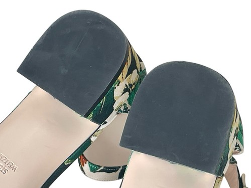 STUART WEITZMAN Botanic Green Ankle Strap Block Heel Jacquard Sandals sz 7.5 - Picture 19 of 22