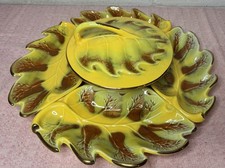 Vintage California Pottery USA 6-pc Chips Dip Server Set Leaves MCM Server w Lid