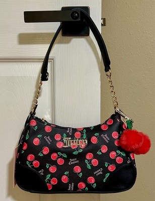 JUICY COUTURE Black Red CHERRY GIRL Small SHOULDER Bag CHARMS NWT