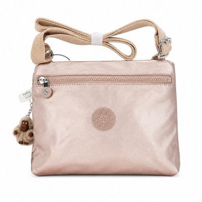 Kipling Merriweather Crossbody Bag Metallic Rose Gold Lightweight Nylon NWT 