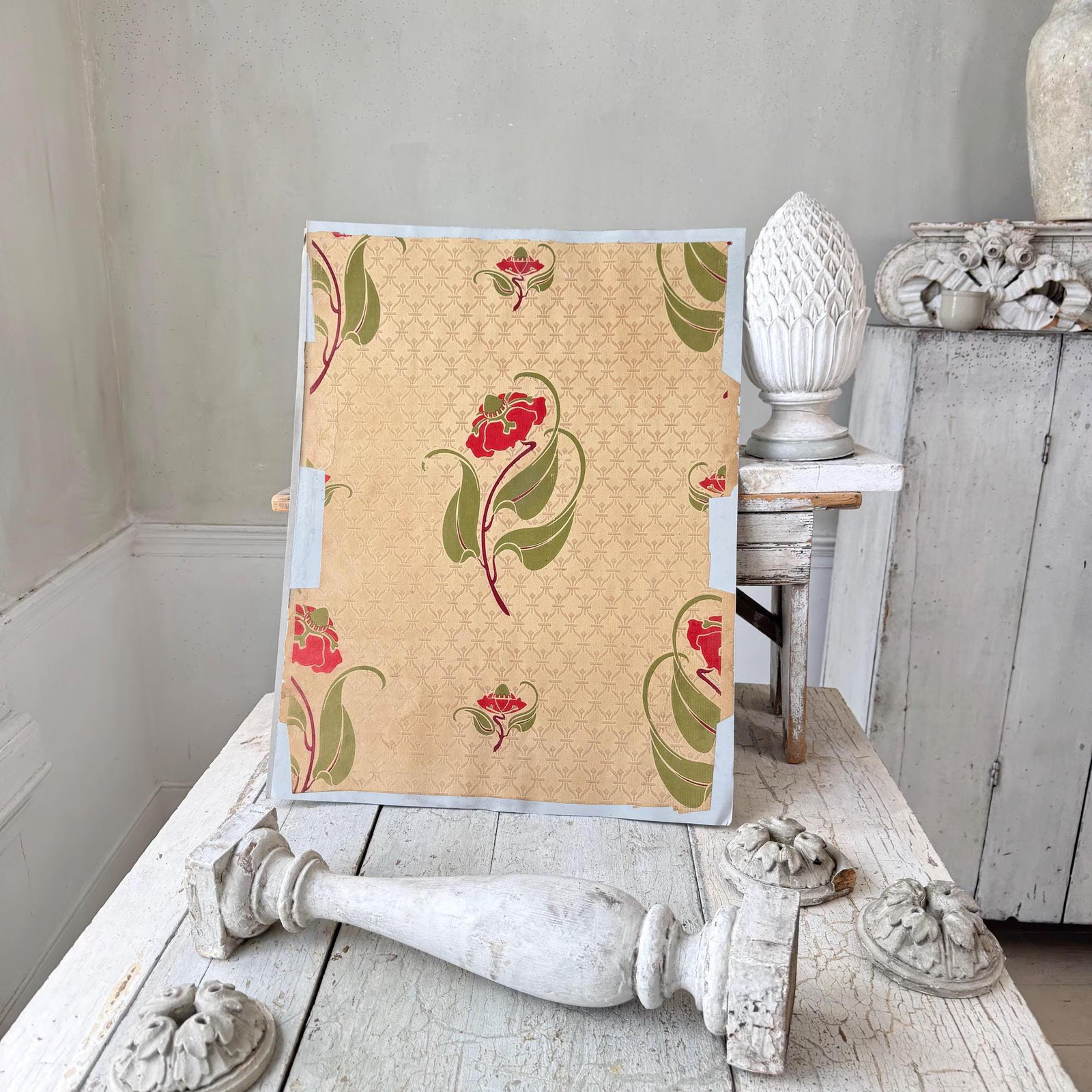 25x20 1890 Wallpaper French Hand Block Antique Wall Art design frameable Chinoi