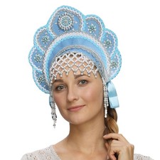 Kokoshnik Traditional Russian Folk Costume Headdress Blue         Adult Kids