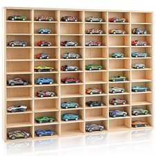 60-Grid Wood Wall Mount Display Case Shelf For 1/64 Scale Hot Wheels Diecast Car