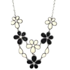 Silver PREMIER DESIGNS Black & Cream Rhinestone Flower Statement Necklace Set