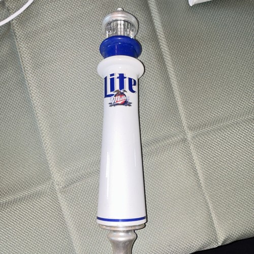 Rare Miller Lighthouse Beer Tap Handle White Blue Collectible Breweriana Knob
