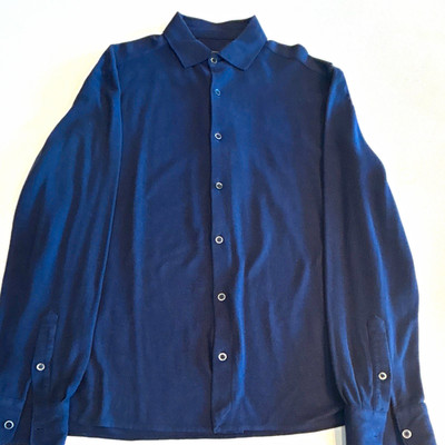 Ermenegildo Zegna Solid Blue Cotton Dress Shirt (54 XL) Long Sleeve 34/35 Clean