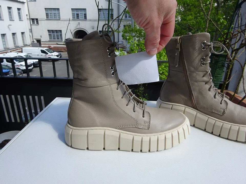 MJUS P67204 Damen Plateau Schuhe Stiefel Leder Beige Italy Gr.37 Neu - Bild 4 von 4