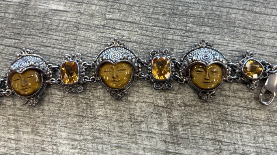 Sajen 925 пробы резные лица богини тигровый глаз цитрин браслет - Изображение 3 из 4