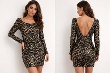 DRESS THE POPULATION LOLA' SEQUIN OMBRE GOLD SILVER BODY-CON DRESS sz S