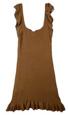 House Of Harlow Open Knit Dress Large Midi Ruffle Camel Brown Romantic Boho Chic