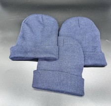Lot of 3 Blue Winter Beanie Hats Plain Knit Skull Caps Unisex