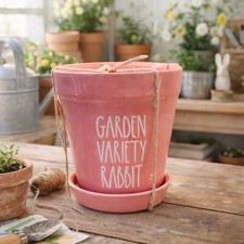 NEW Rae Dunn Coral “GARDEN VARIETY RABBIT” 7” Planter w Saucer