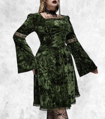 Nuevo Vestido Gótico Verde Terciopelo Aplastado Corsé Frontal Encaje Talla 2XL 20 22 24 - Imagen 8 de 8