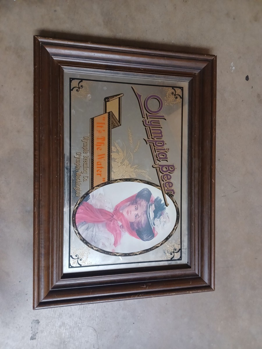 入荷なう Olympia Beer THE ITS Cave Man Room Sign Mirror Co Brewing アンティーク雑貨