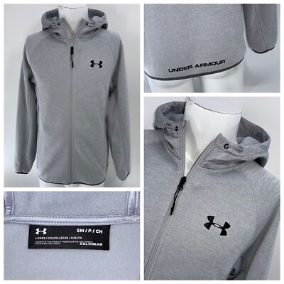 Under Armour Cold Gear Jacket Hooded S Men Gray Poly Full Zip YGI W4-114