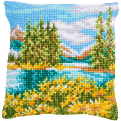 Vervaco Kreuzstichkissen ''Berglandschaft mit See'', Stickbild vorgezeichnet, 40x4