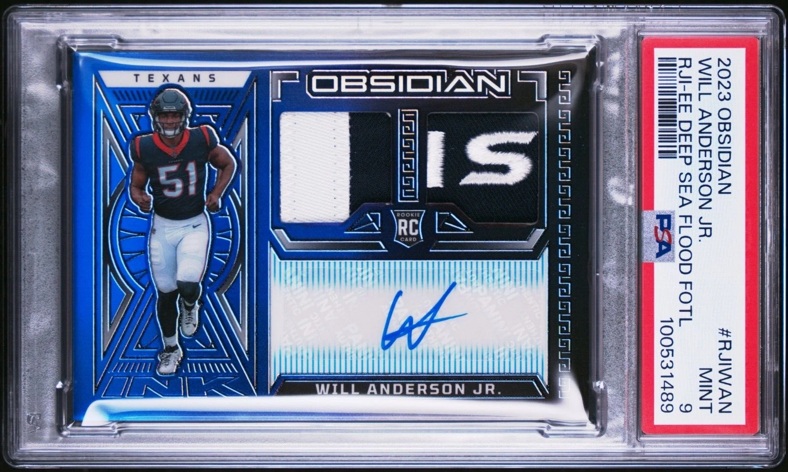 Will Anderson Panini Obsidian Rookie Jersey Ink #RJIWAN Electric Etch Deep Sea Flood Fotl