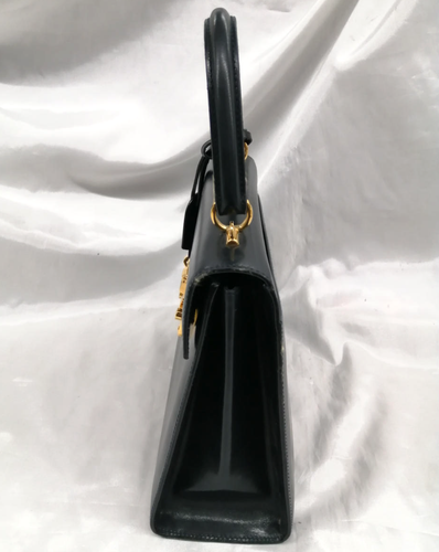 Gucci Lady Lock Top Handle Handbag Black Leather w/ Key & Mirror Used Authentic - Picture 3 of 24