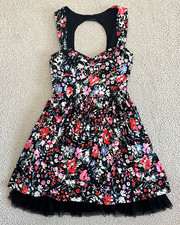 Free People Floral Dress Size 4 Ric Rac Black Multi Floral Dress Tulle Petticoat