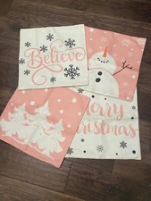 Christmas/Holiday Throw Pillow Covers/Shell 18"x18" Pink & White hidden zipper