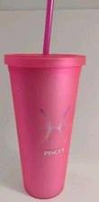  Modern Expressions Zodiac Tumbler/ Straw  22 fl oz Virco BPA Free  Pink  8" Ta