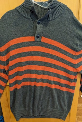 carbon Sweater mock neck Men XXL 2XL grey orange Stripe Heavy Weight