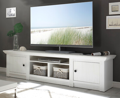 TV Lowboard in Pinie weiß Landhaus Flat-TV Unterschrank 194 cm Wohnzimmer Hooge