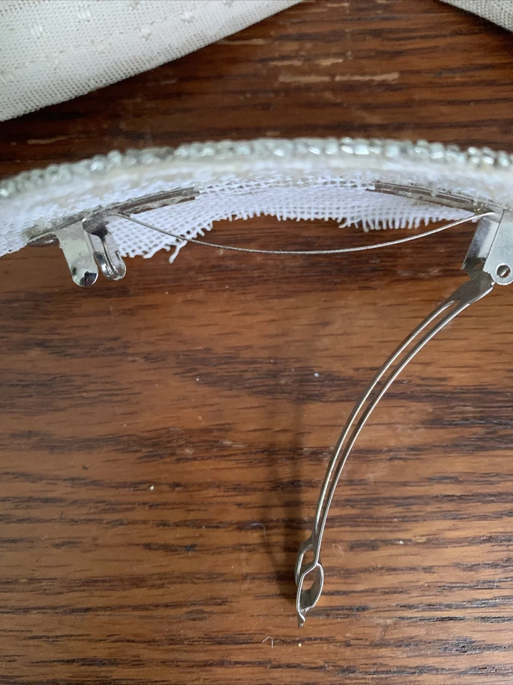 Silver French Hair Barrett Handmade Art Deco Victorian Rhinestone Beads Bridal - Image 4 of 4