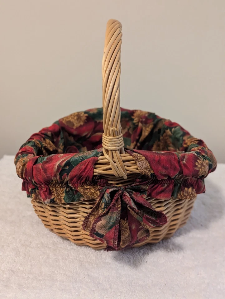 Cesta de mimbre marrón forro otoño vacaciones mango tejido ovalado Foto 3 de 4