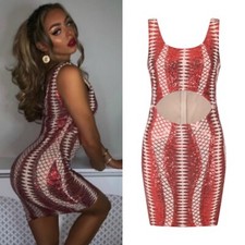 Red Nude Cut Out Sequin Party Club Evening Bodycon Mini Dress Uk Size 6 RRP £55
