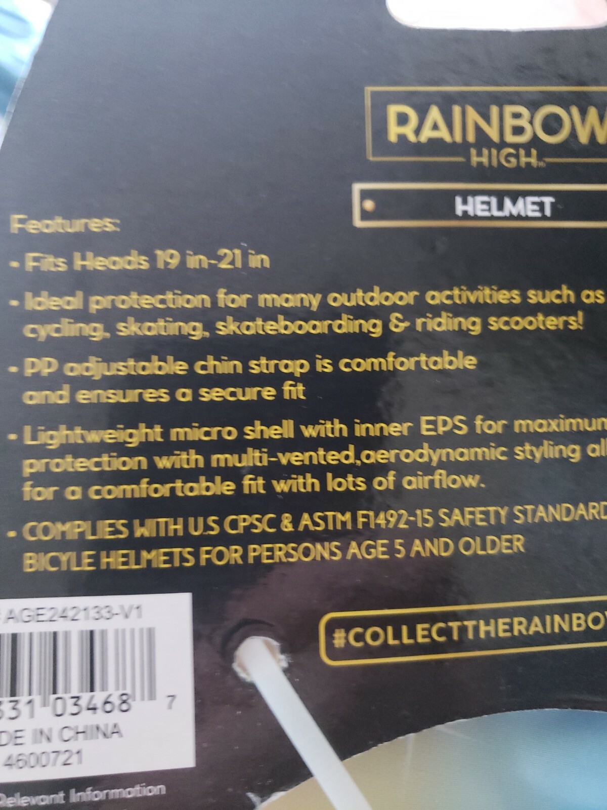 Rainbow High Bike Scooter Skating Safety Helmet Sakar Youth Girl Ages 5+