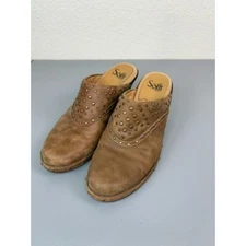 Sofft women's 7M brown leather studded slip on mules clogs casual comfort shoes